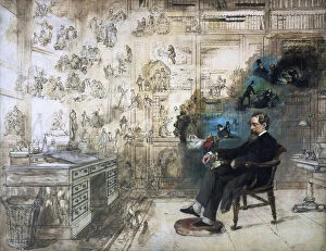Literature Collection: A posthumous portrait of Dickens and his characters; Dickenss Dream, 1875 (oil on canvas)