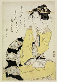 Swiss School Collection: Seated courtesan with a book, c. 1804-29 (colour woodcut)
