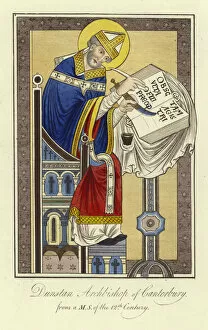 Canterbury Metal Print Collection: St Dunstan, Archbishop of Canterbury (coloured engraving)
