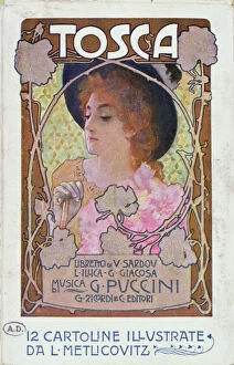 Music Fine Art Print Collection: Title page of score sheet for the opera Tosca by Puccini, c. 1910 (colour litho)