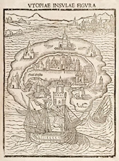 Leuven Fine Art Print Collection: Utopiae Insulae Figura (Map of the New Island of Utopia