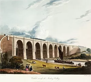 Liverpool Metal Print Collection: Viaduct across the Sankey Valley, 1831 (colour aquatints, partly hand-coloured)