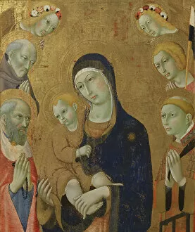 Holy Virgin Mary Collection: Virgin and Child, angels and saints (painting on wood)