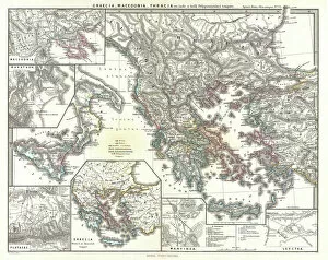 Topography Collection: 1865, Spruner Map of Greece, Macedonia and Thrace before the Peloponnesian War. topography