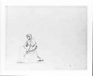 Sketches Pillow Collection: Kneeling Female Figure Sketchbook ca 1860 Graphite