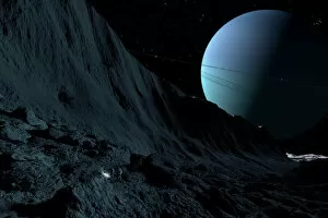 Rock Formation Collection: A gigantic scarp on the surface of Uranus moon, Miranda