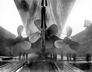 Rudder Collection: The RMS Titanicas propellers as the mighty ship sits in dry dock