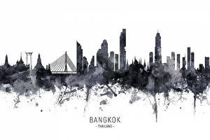 Cityscape watercolor art Photographic Print Collection: Bangkok Thailand Skyline