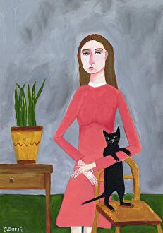 Cats Collection: Cat Lady with Black Cat