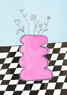 Abstract art Glass Place Mat Collection: Checkerboard Vase Pink