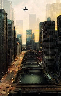 Cityscape paintings Fine Art Print Collection: Chicago River