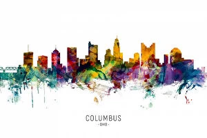 City Skyline Watercolours Metal Print Collection: Columbus Ohio Skyline