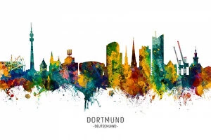 City Skyline Watercolours Metal Print Collection: Dortmund Germany Skyline
