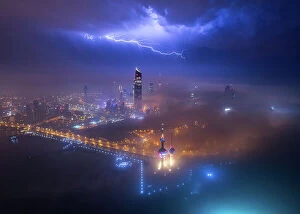 Lightning Bolt Collection: Fog and Lightning in Kuwait City