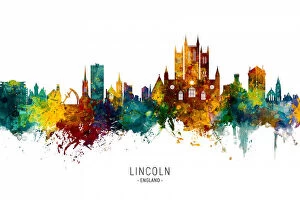 City Skyline Watercolours Metal Print Collection: Lincoln England Skyline