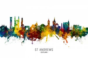 City Skyline Watercolours Metal Print Collection: St Andrews Scotland Skyline