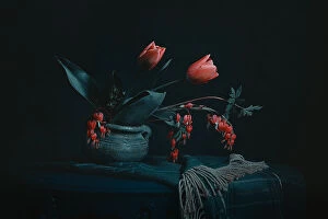 Still life artwork Poster Print Collection: Tulip & Bleeding Heart