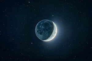 Starry Night Collection: Waxing Crescent with the Earthshine