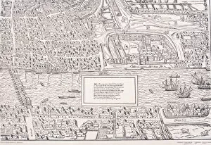 Tower Bridge Metal Print Collection: Agas Map of London, c1561