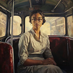 Civil rights movement Pillow Collection: AI IMAGE - Portrait of Rosa Parks sitting on a bus, 1950s, (2023). Creator: Heritage Images