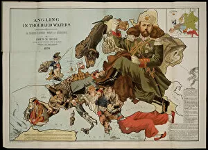 British Empire Maps Metal Print Collection: Angling in Troubled Waters. A Serio-Comic Map of Europe. Artist: Fred W