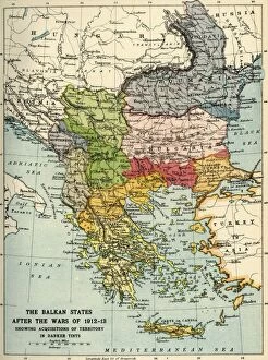 Maps Fine Art Print Collection: The Balkan States After the Wars of 1912-13, (c1920). Creator: John Bartholomew & Son