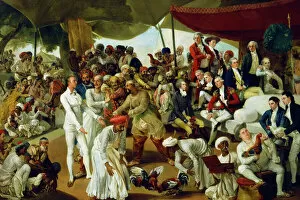 Hastings Collection: Colonel Mordaunt watching a cock fight at Lucknow, India, 1790. Artist: Johan Zoffany