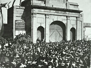 Docks Fine Art Print Collection: Crowd outside the closed East India Dock Gates, Poplar, London, 1897