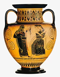 Dionysus Collection: Dionysus and two Maenads. Attic black-figured amphora, ca 550-530 BC
