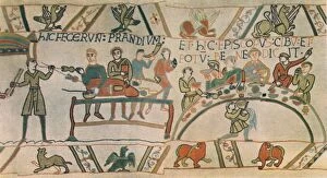 John Bird Fine Art Print Collection: A Feast. Detail from the Bayeux Tapestry, late 11th century, (1944). Creator: Unknown