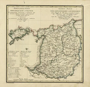 Finland Fine Art Print Collection: General Map of Livland Province: Showing Postal and Major Roads, Stations and the... 1820