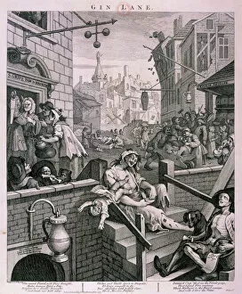 Dangerous Collection: Gin Lane, 1751. Artist: William Hogarth