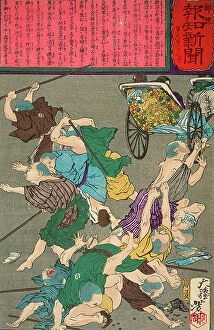 Niigata Poster Print Collection: Group of Blind Masseurs in Niigata Injured by a Speeding Rickshaw, 1875