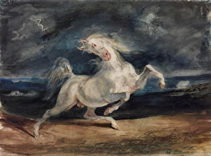 Watercolor paintings Canvas Print Collection: Horse Frightened by Lightning. Artist: Delacroix, Eugene (1798-1863)