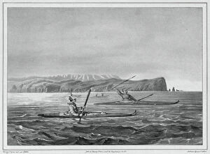 Engelmann Godefroy Collection: Inhabitants of Ounalacheka with their canoes (Aleutian Islands), 19th century