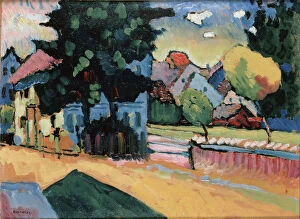 Rural countryside paintings Fine Art Print Collection: Landscape with a Green House, 1908. Artist: Vassily Kandinsky