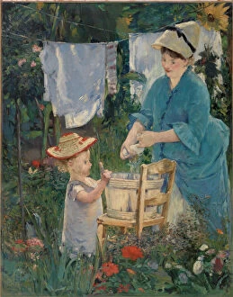 Impressionist paintings Mouse Mat Collection: Le Linge (The Laundry), 1875. Creator: Manet, Edouard (1832-1883)
