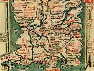 Posters Collection: Matthew Pariss Map of Great Britain showing rivers & towns in the south of England & part of
