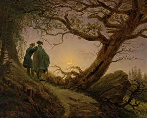 Paintings Canvas Print Collection: Two Men Contemplating the Moon, ca. 1825-30. Creator: Caspar David Friedrich