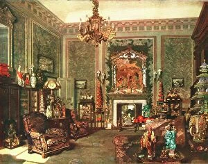 Thomas Day Cushion Collection: Queen Marys Chinese Chippendale Room at Buckingham Palace, c1935