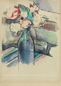 Still life artwork Framed Print Collection: Roses in a Bottle [recto], 1900 / 1904. Creator: Paul Cezanne