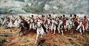 Related Images Fine Art Print Collection: Scotland for Ever; the charge of the Scots Greys at Waterloo, 18 June 1815