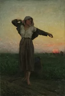 Contemporary landscape paintings Fine Art Print Collection: The Tired Gleaner, 1880. Creator: Jules Breton (French, 1827-1906)
