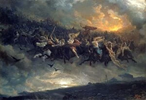 Paintings Fine Art Print Collection: The wild Hunt of Odin, 1872. Creator: Arbo, Peter Nicolai (1831-1892)