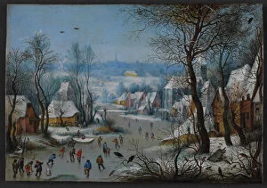 Waterfall and river artworks Poster Print Collection: Winter Scenery, 1600-1614. Creator: Bruegel the Elder, Pieter, after (1526-1569)