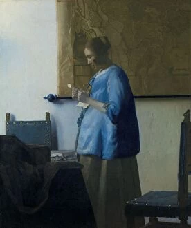 Still life artwork Framed Print Collection: Woman Reading a Letter, c.1663. Creator: Jan Vermeer