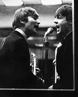 The Beatles Poster Print Collection: John Lennon and Paul McCartney in a recording studio