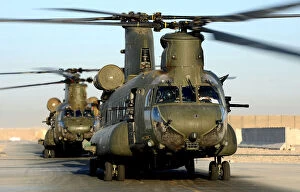 Helmand Collection: Chinook Helicopters Preparing for Take Off from Camp Bastion Airfield, Afghanistan