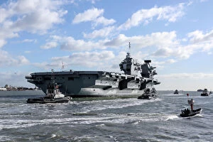 Tender Collection: Hms Queen Elizabeth Leaves Portsmouth for Helicopter Trials