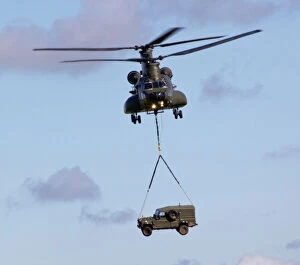 Related Images Metal Print Collection: RAF Chinook Carrying Army Land Rover